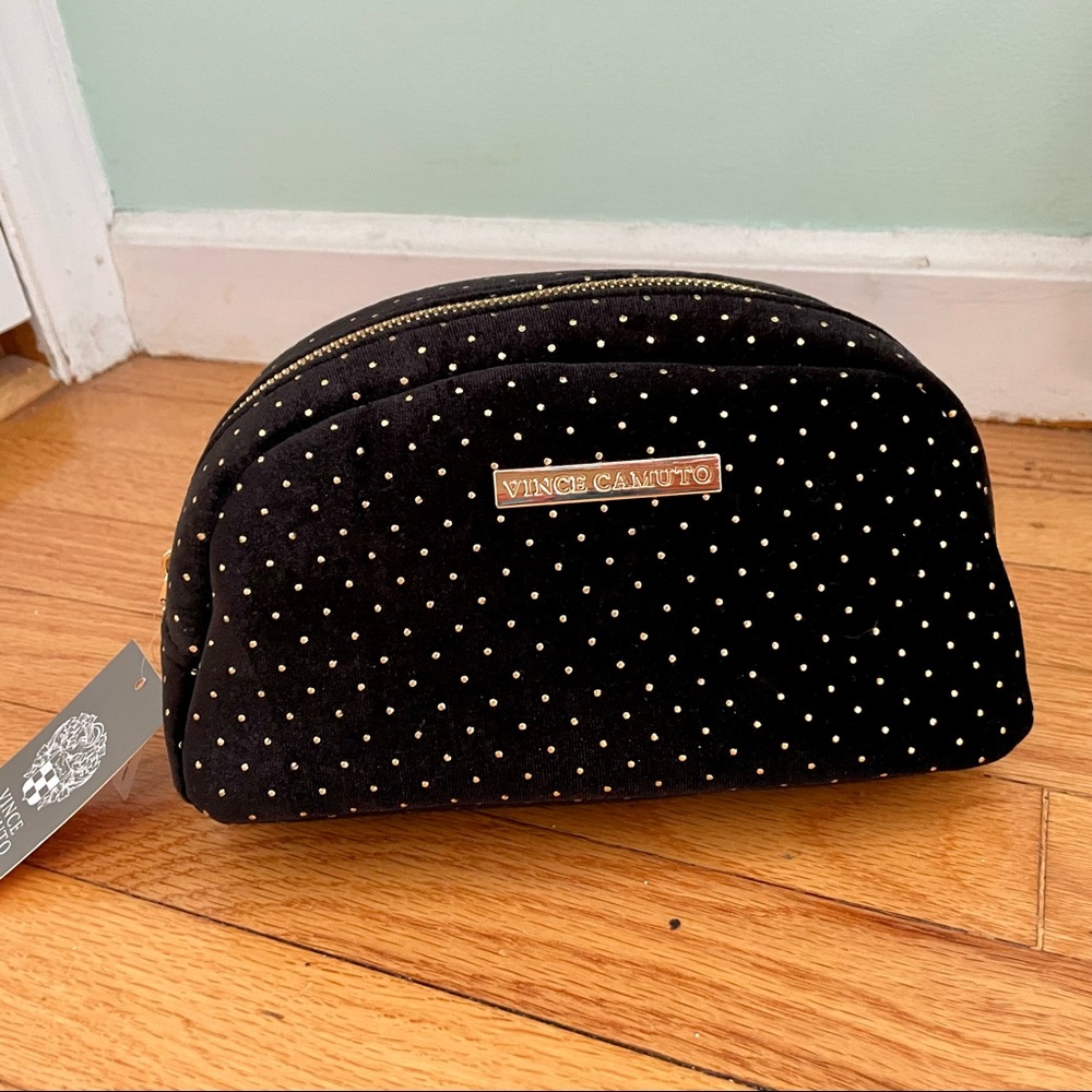 Vince Camuto Black and Gold Makeup Cosmetics Travel Bag NEW WITH TAGS